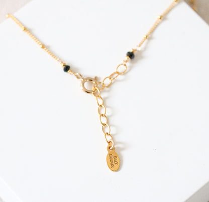 Handmade Black Onyx Gold Necklace: Faceted Cushion Cut Gemstone