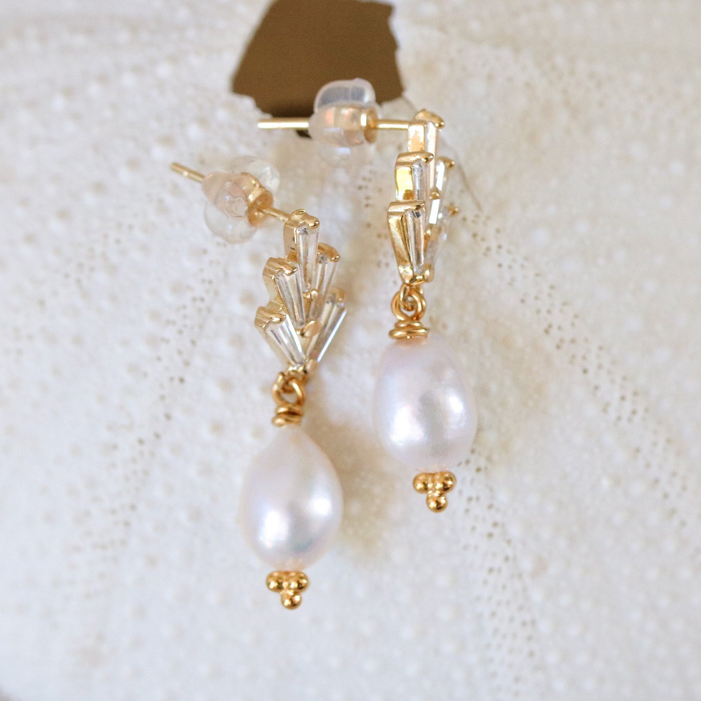 Handmade Art Deco Gold Vermeil Freshwater Pearl Earrings