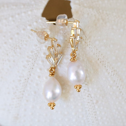 Handmade Art Deco Gold Vermeil Freshwater Pearl Earrings