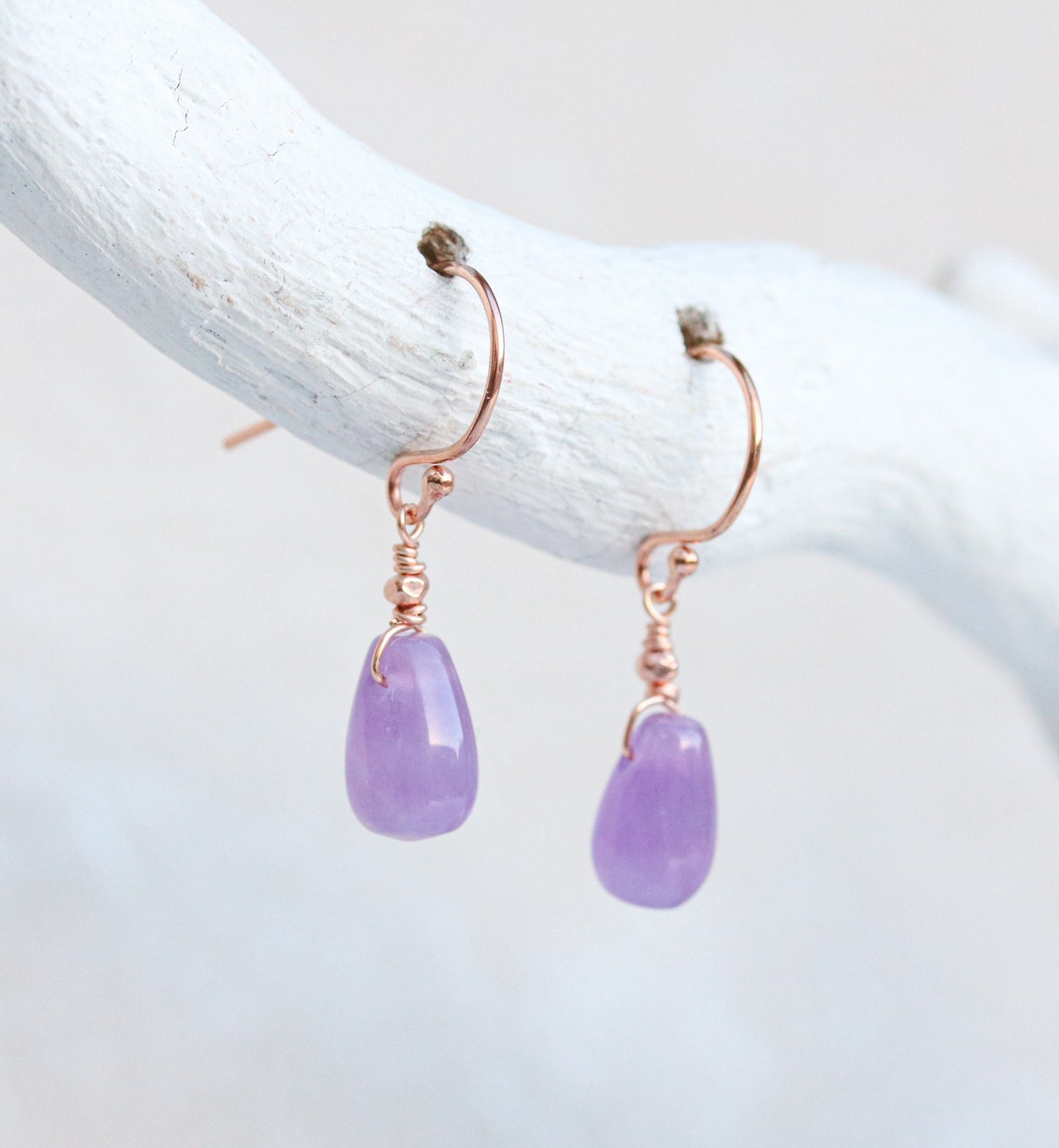 Amethyst Drop Earrings: Rose Gold Karen Hill Tribe Beads, Handmade in Paris