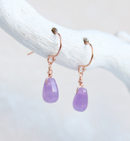 Amethyst Drop Earrings: Rose Gold Karen Hill Tribe Beads, Handmade in Paris