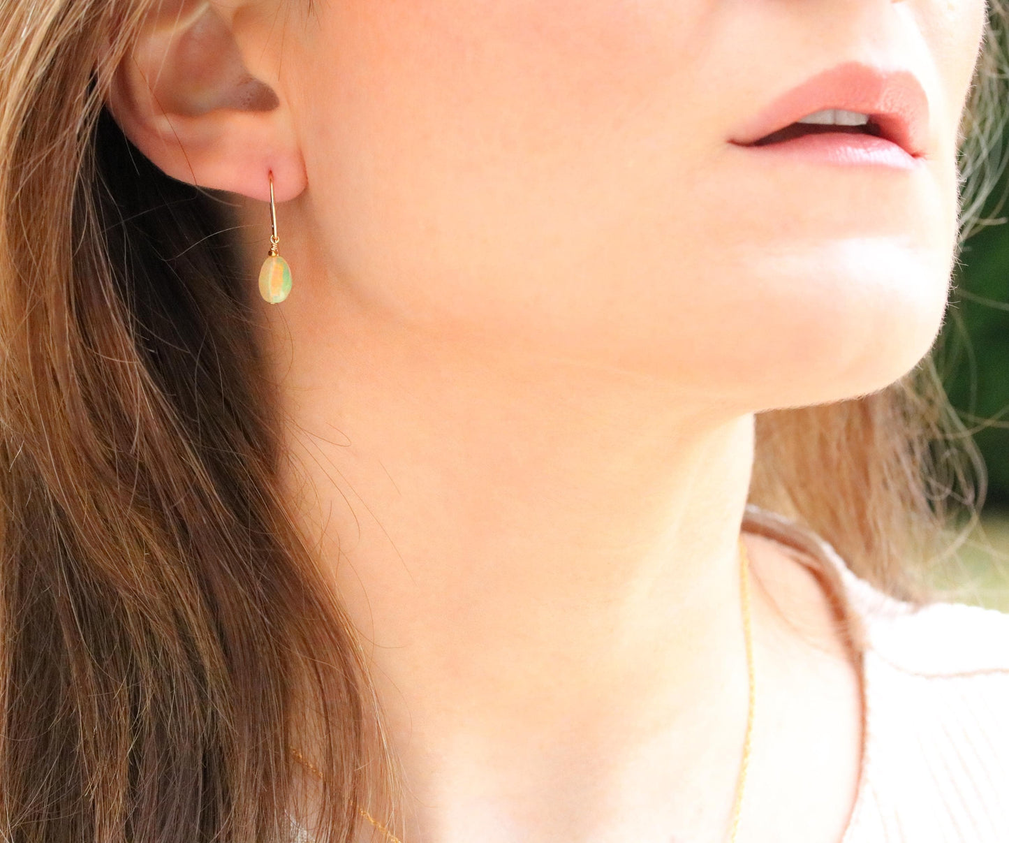 Ethiopian Opal Gold Fill Earrings: Minimalist Gemstone Jewelry