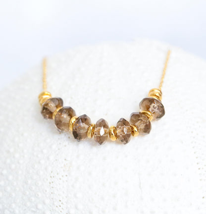 Faceted Smoky Quartz 14ct Gold Fill Necklace with Extender