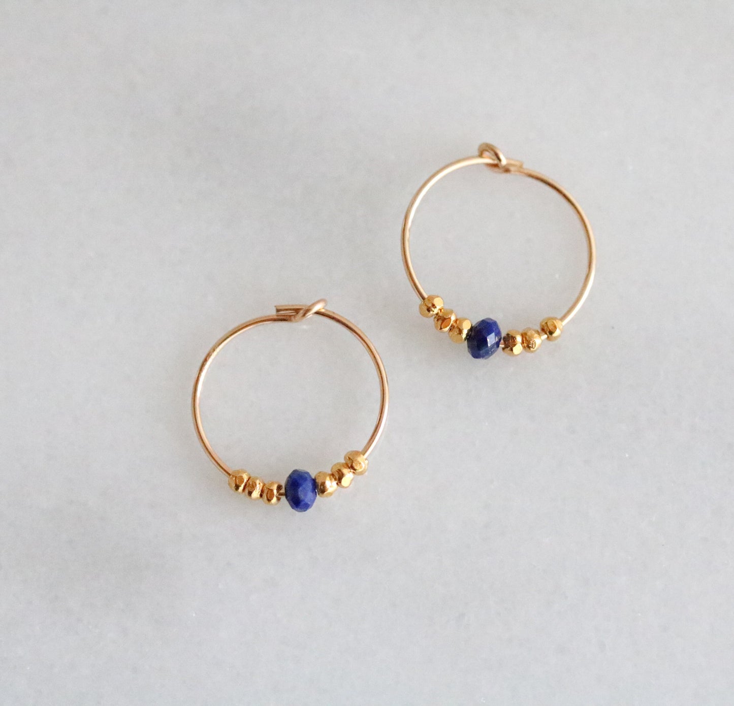 Lapis Lazuli Mini Gold Hoops: 14k Gold Filled Earrings