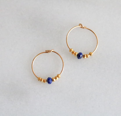 Lapis Lazuli Mini Gold Hoops: 14k Gold Filled Earrings