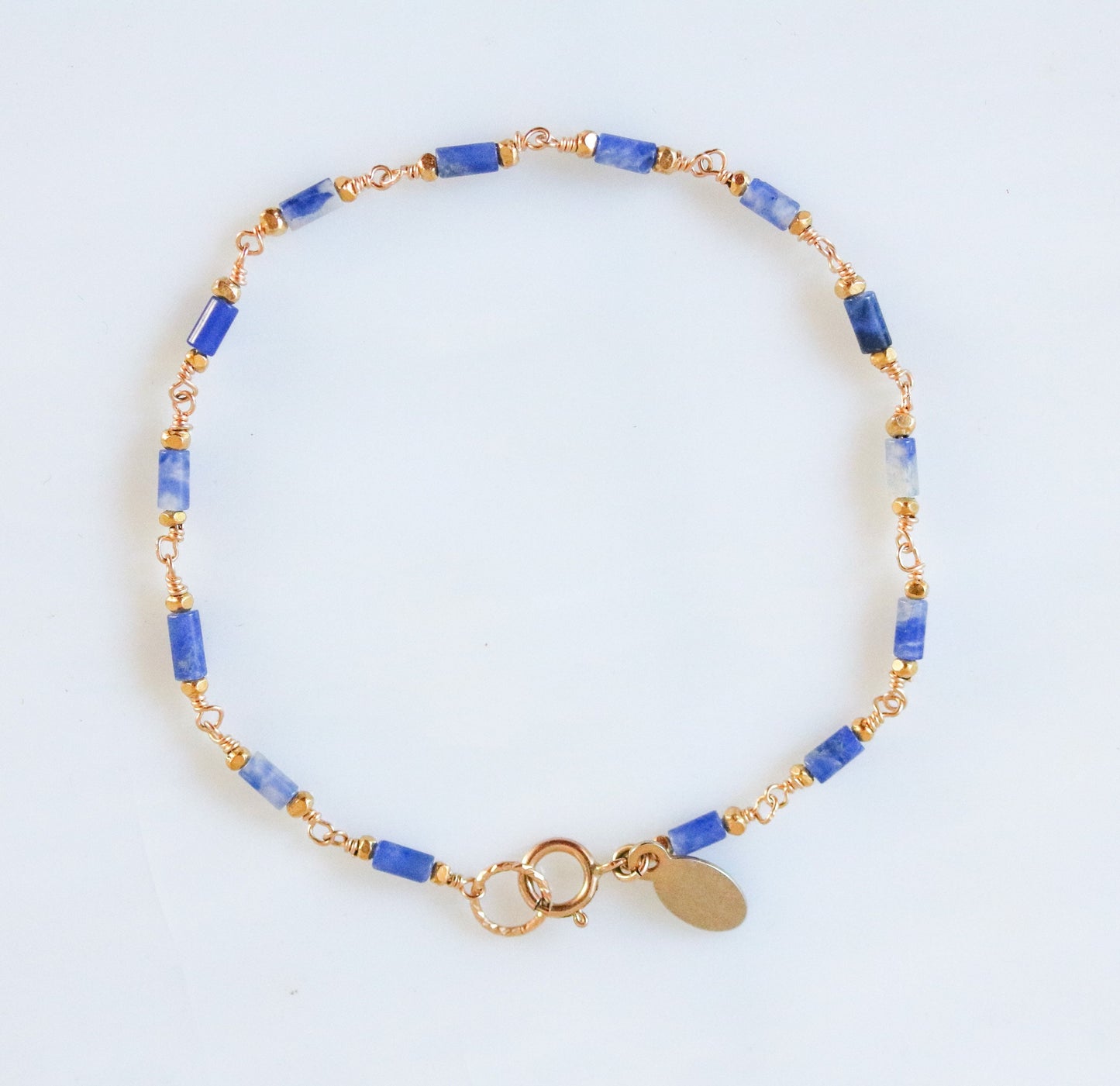 Sodalite Beaded Bracelet: Gold Karen Hill Tribe Beads, Dainty Chain