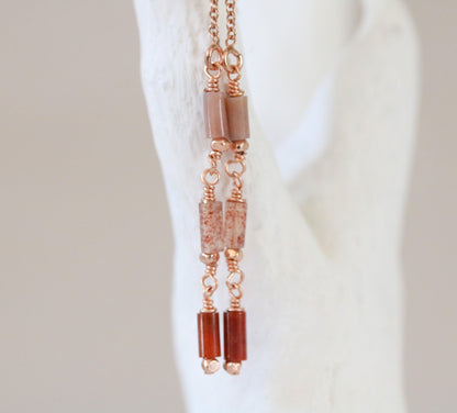 Handmade Indian Agate Threader Earrings: Rose Gold Fill Dangles