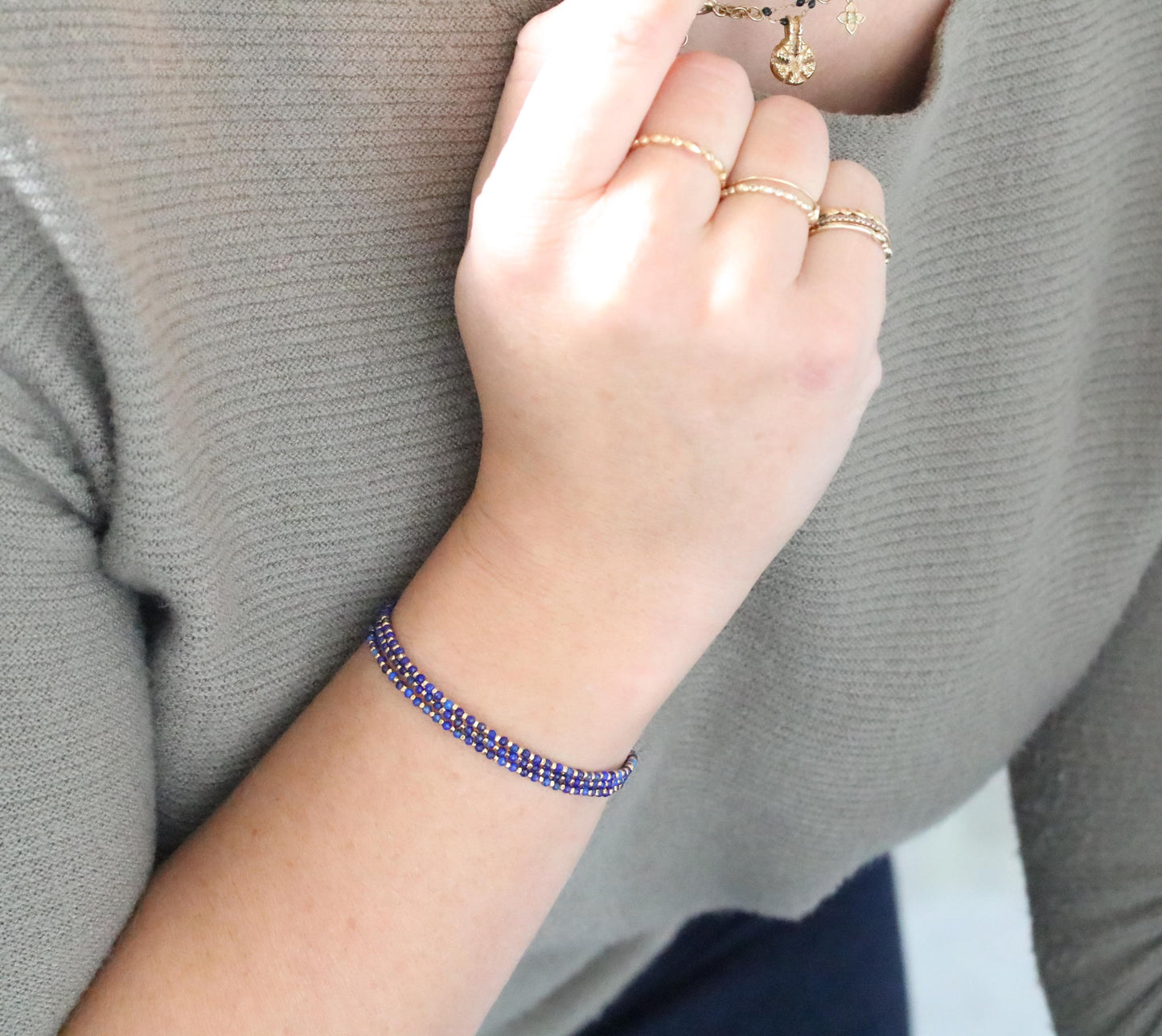 Handmade Lapis Lazuli Wrap Bracelet: Karen Hill Tribe Gold Vermeil
