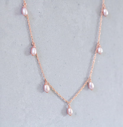 Handmade Rose Gold Freshwater Pearl Choker: Pastel Pink Baroque Necklace