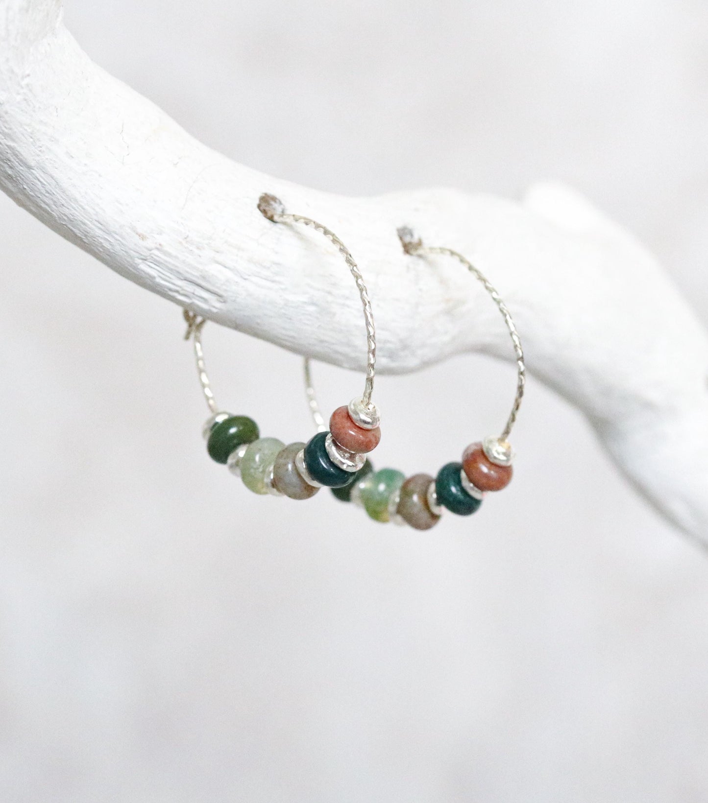 Handmade Indian Agate Sterling Silver Hoop Earrings