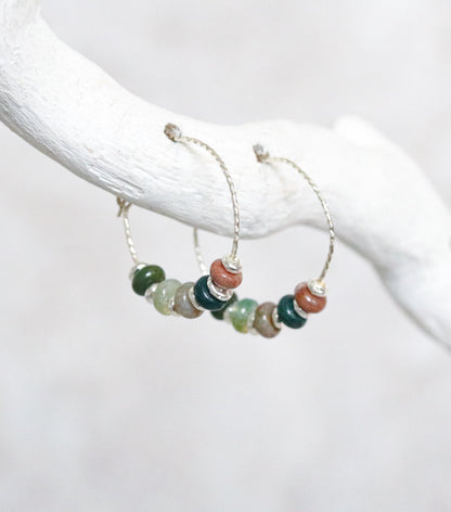 Handmade Indian Agate Sterling Silver Hoop Earrings