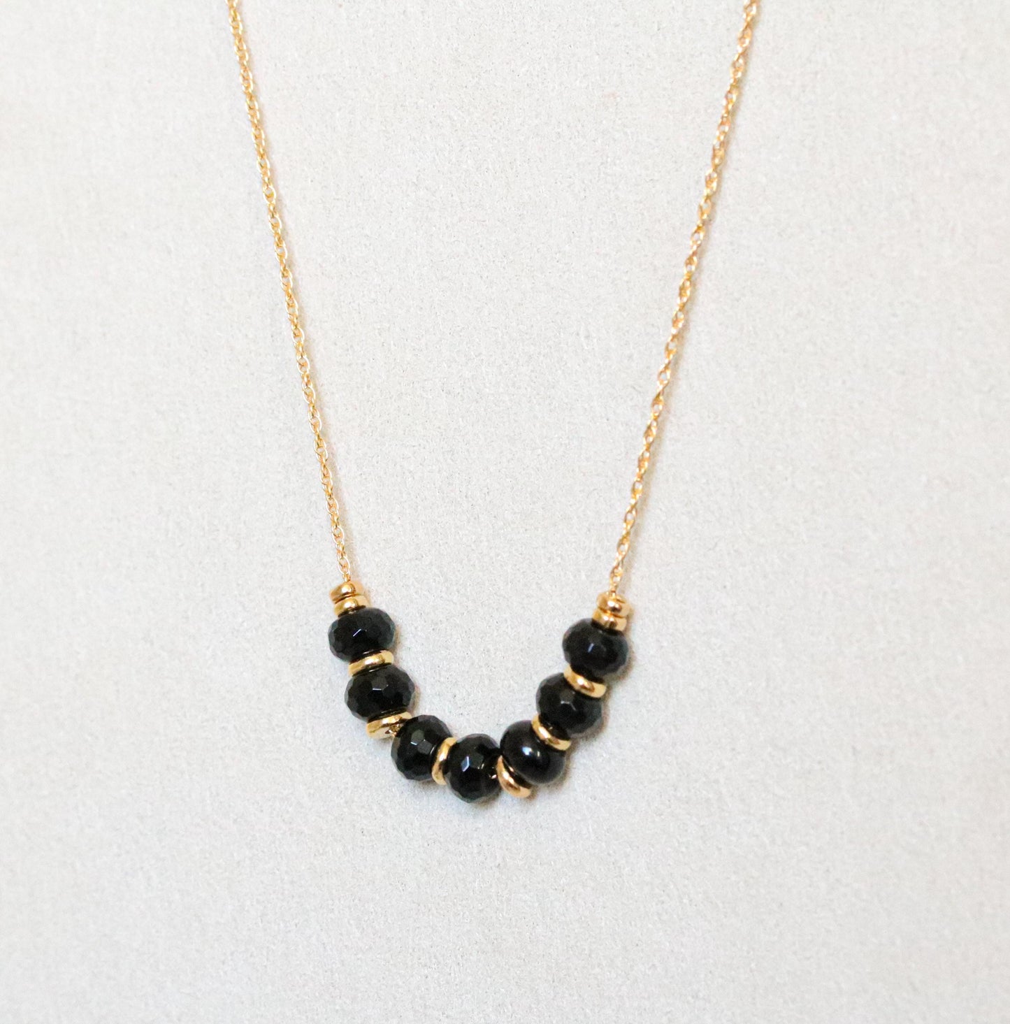 Natural Faceted Black Onyx Rondelle 14ct Gold Fill Necklace with Extender Chain for Perfect Fit Unique Valentine’s Day Gift Idea for Women