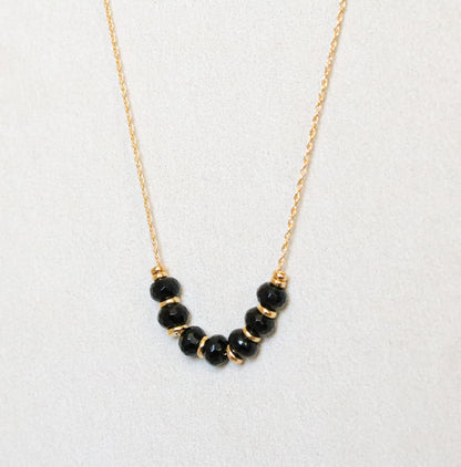 Natural Faceted Black Onyx Rondelle 14ct Gold Fill Necklace with Extender Chain for Perfect Fit Unique Valentine’s Day Gift Idea for Women