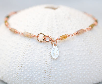 Dainty Indian Agate Bracelet: Rose Gold Filled Chain, Autumnal Shades