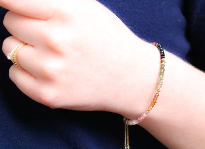 Faceted Tourmaline Bracelet: Gold Karen Hill Tribe Beads, Adjustable Chain
