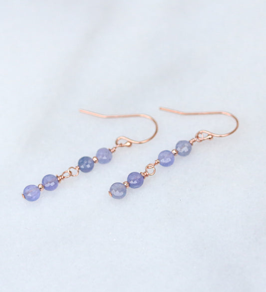 Tanzanite Dangle Earrings: Rose Gold Karen Hill Tribe Beads