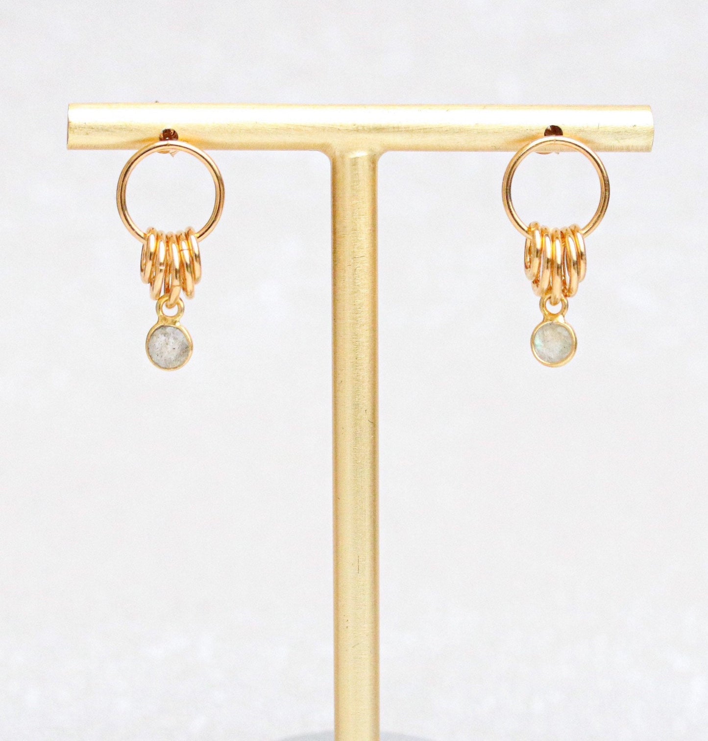 Faceted Labradorite Gold Vermeil Dangle Earrings - Handmade in Paris