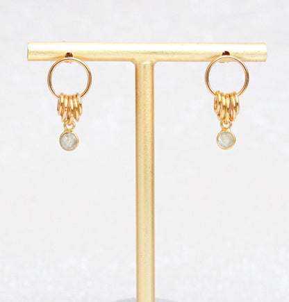 Faceted Labradorite Gold Vermeil Dangle Earrings - Handmade in Paris
