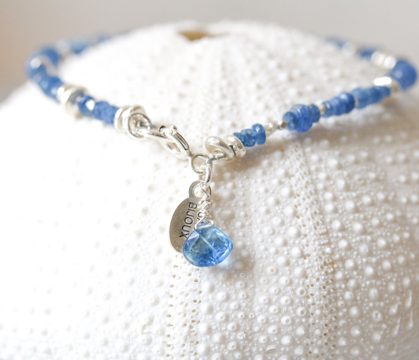 Handmade Sapphire Bracelet: Karen Hill Tribe Silver Nugget Bead, September Birthstone