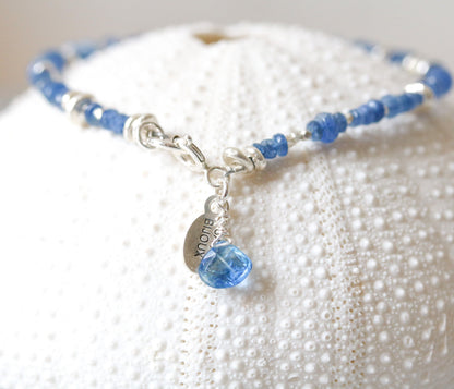 Handmade Sapphire Bracelet: Karen Hill Tribe Silver Nugget Bead, September Birthstone