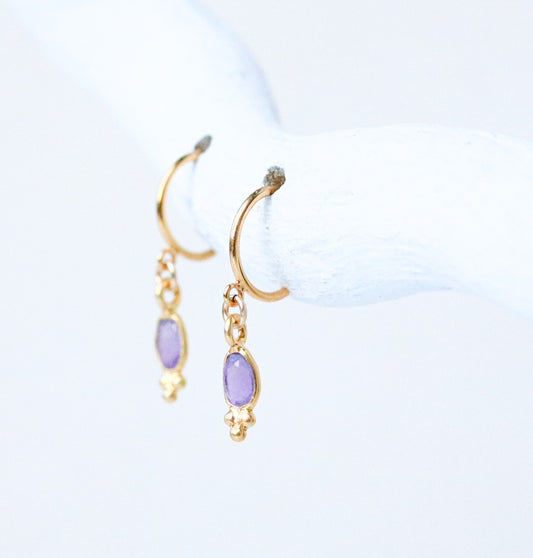 Dainty Amethyst Gold Vermeil Huggie Hoop Earrings