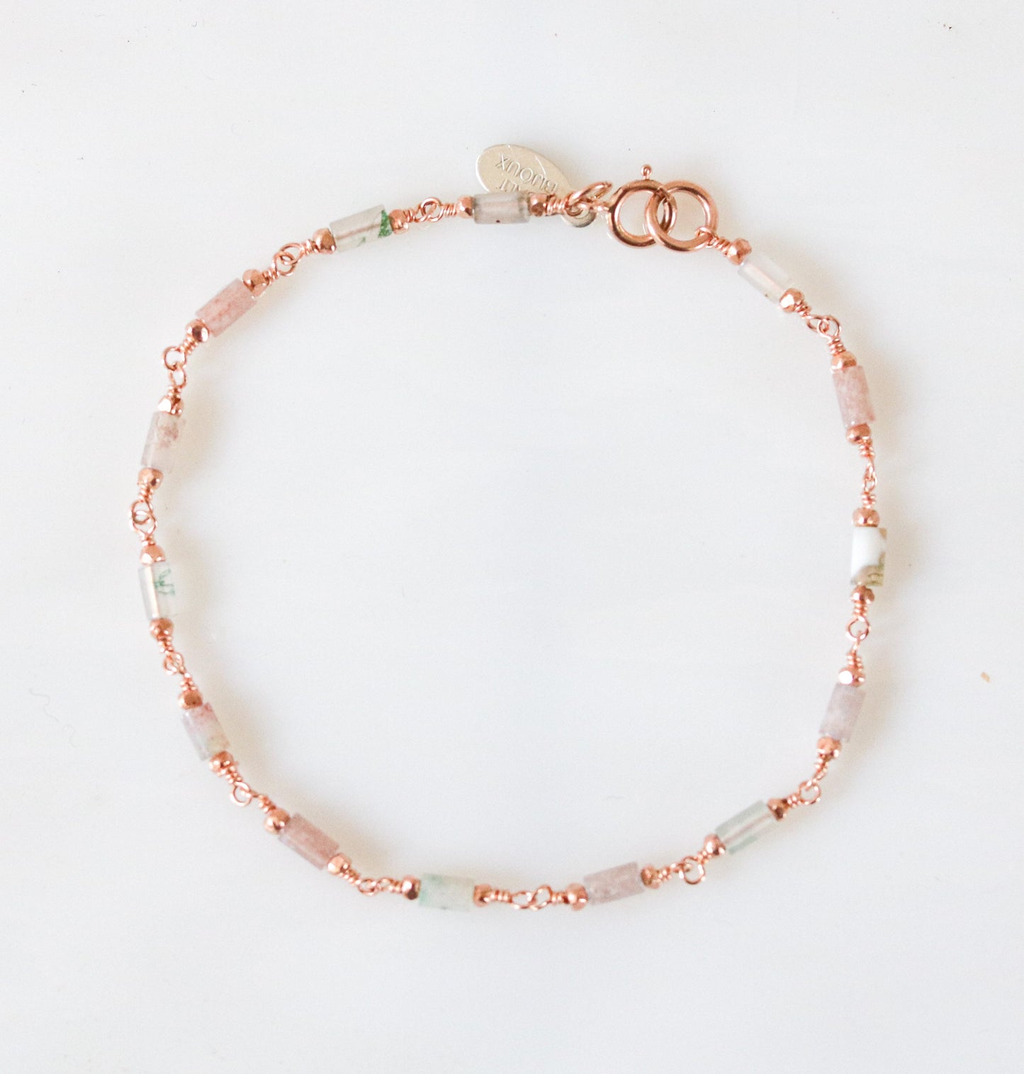 Pastel Pink Mint Agate Bracelet: Rose Gold Vermeil Chain, Dainty Jewelry