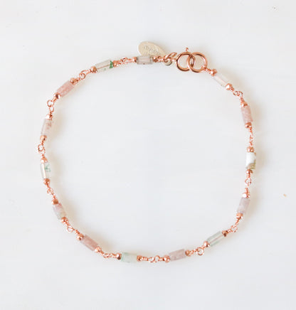 Pastel Pink Mint Agate Bracelet: Rose Gold Vermeil Chain, Dainty Jewelry