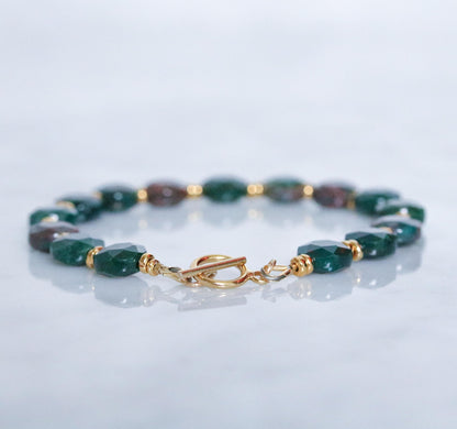 Bloodstone Bracelet: Karen Hill Tribe Gold Fill, Faceted Gemstone