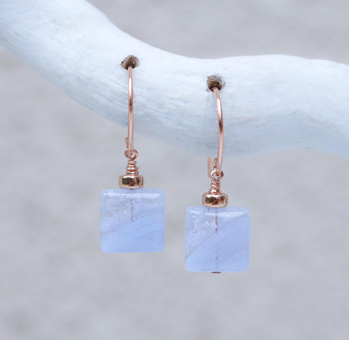 Blue Lace Agate Earrings: 14ct Rose Gold Filled, Faceted Gemstone