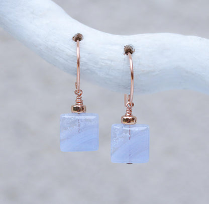 Blue Lace Agate Earrings: 14ct Rose Gold Filled, Faceted Gemstone