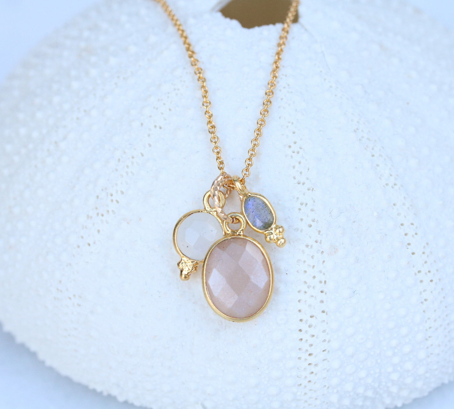 Sunstone Gold Filled Earrings: 14k Bezel Set, Peach Pink Gemstone