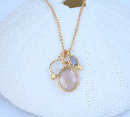 Sunstone Gold Filled Earrings: 14k Bezel Set, Peach Pink Gemstone