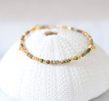 Handmade Gold Unakite Jasper Gemstone Stacking Bracelet