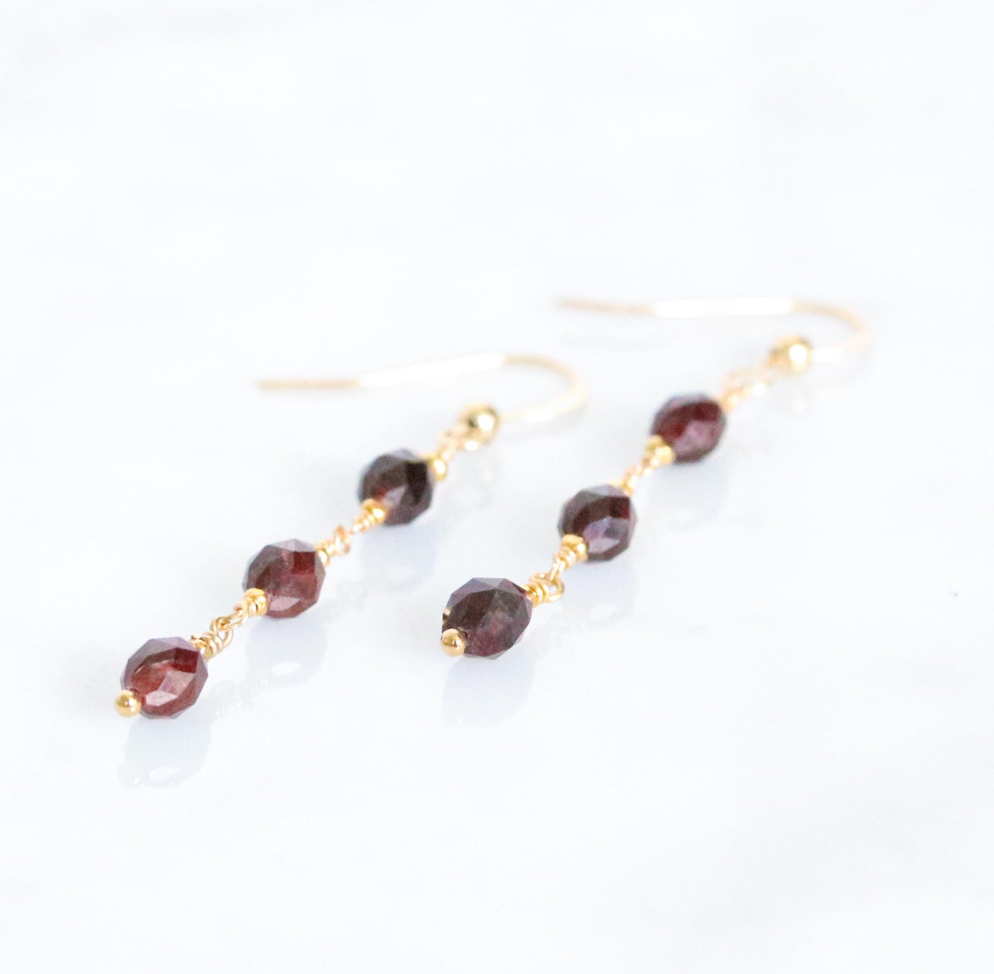 Handmade Garnet Olive Drop Earrings: 14k Gold Fill Dangle Jewelry
