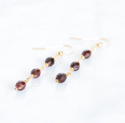 Handmade Garnet Olive Drop Earrings: 14k Gold Fill Dangle Jewelry