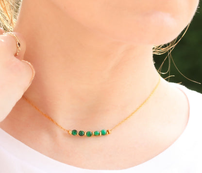 Malachite Coin Bar Necklace: 14ct Gold Fill Chain, Adjustable Fit