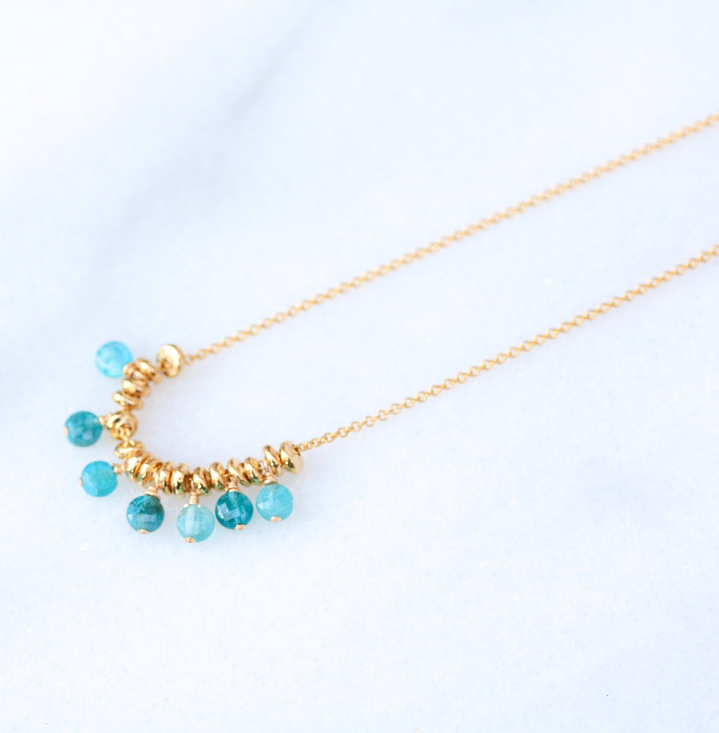 Apatite Gemstone Necklace: 14k Gold Filled Charm, Handmade in France