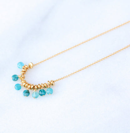 Apatite Gemstone Necklace: 14k Gold Filled Charm, Handmade in France