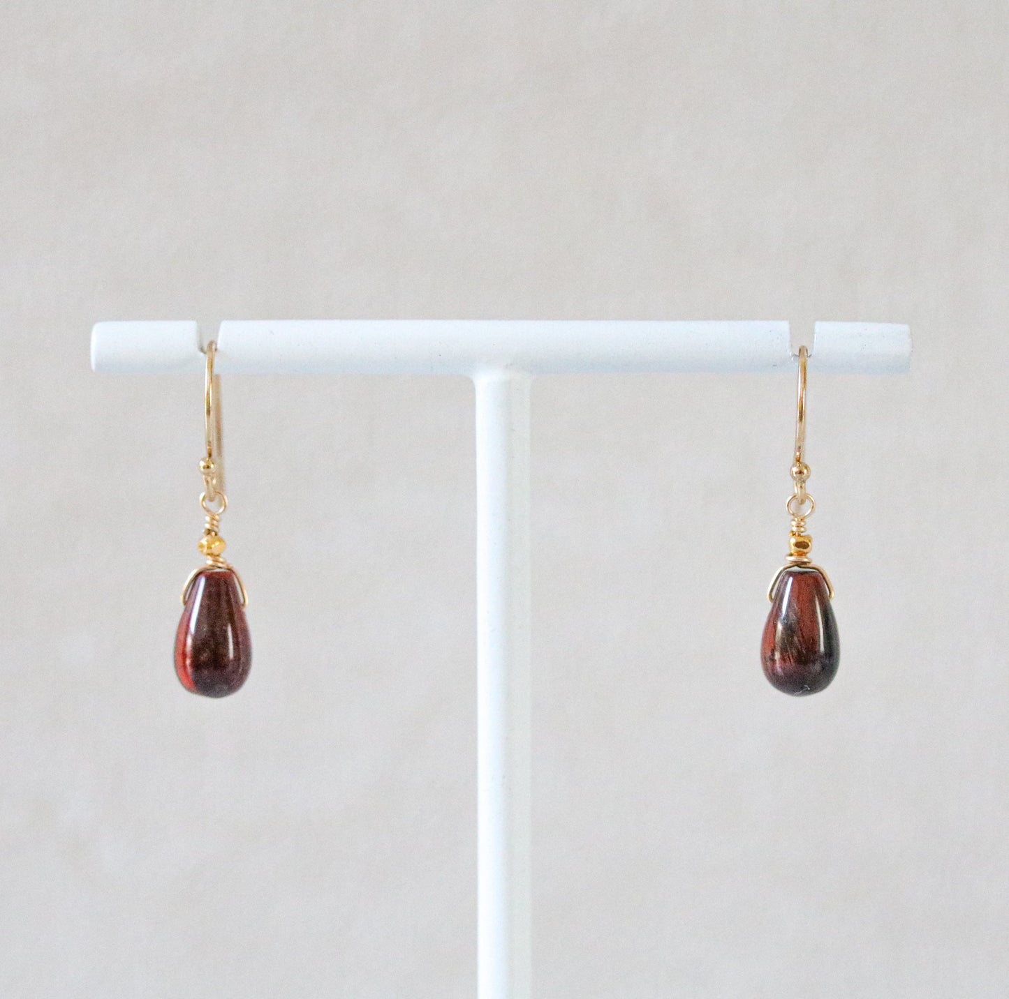 Handmade Bull's Eye Tiger's Eye Drop Earrings: Karen Hill Gold Beads