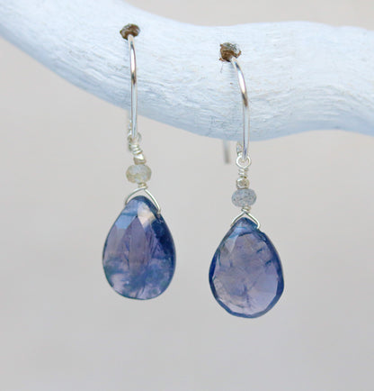 Handmade Faceted Iolite Sterling Silver Drop Earrings - Paris Design, Gift Idea for Her