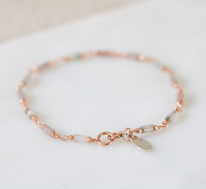 Pastel Pink Mint Agate Bracelet: Rose Gold Vermeil Chain, Dainty Jewelry
