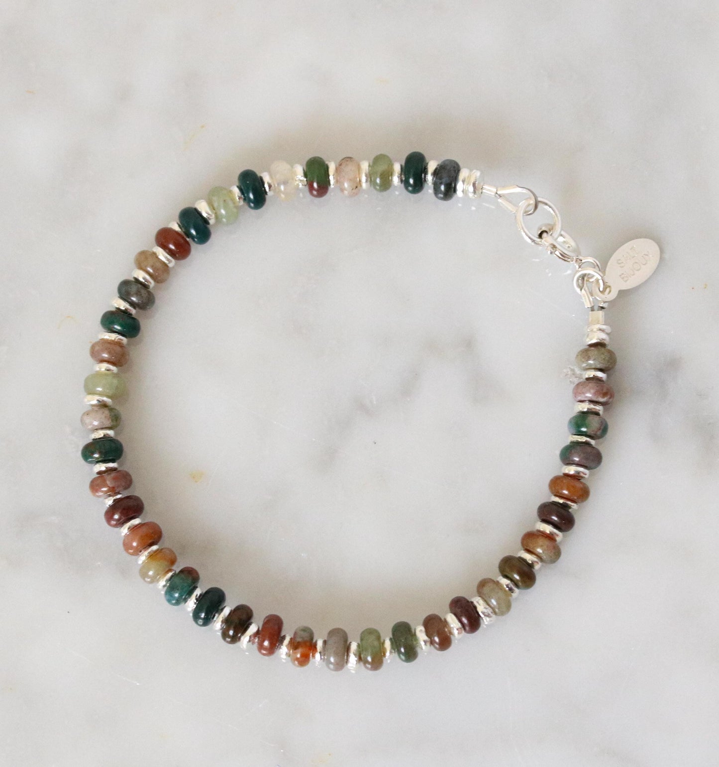 Natural Indian Agate Sterling Silver Rondelle Bracelet