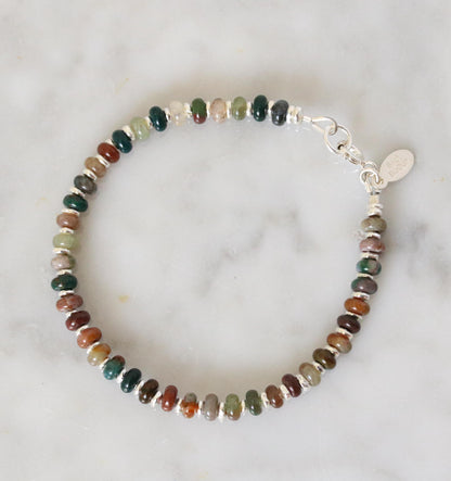 Natural Indian Agate Sterling Silver Rondelle Bracelet