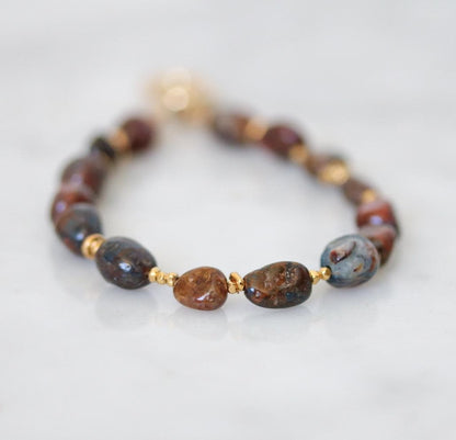 Handmade Pietersite Keyring: 14k Gold Vermeil Gemstone Bag Charm