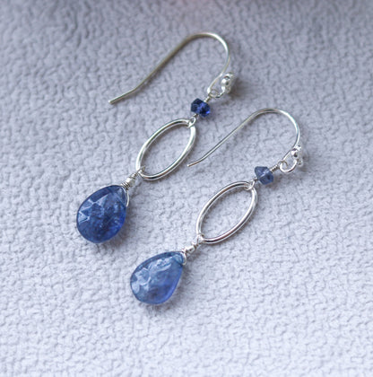 Handmade Iolite Drop Earrings: Sterling Silver Modern Design
