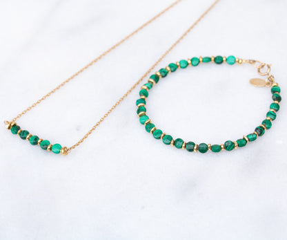 Malachite Coin Bar Necklace: 14ct Gold Fill Chain, Adjustable Fit