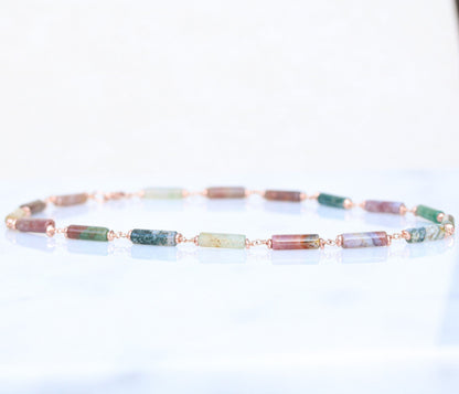 Pastel Indian Agate Rose Gold Choker Necklace, Handmade