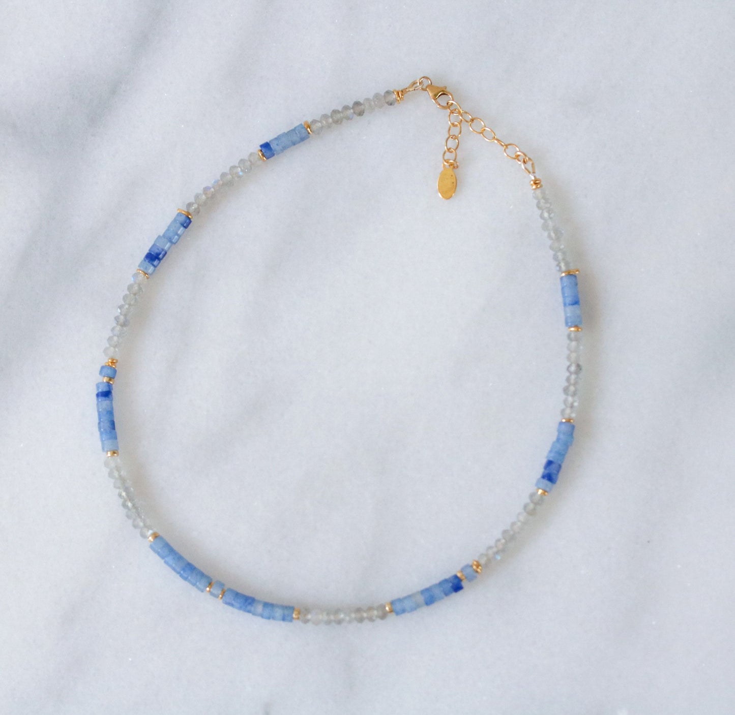 Labradorite and Aventurine Heishi Necklace: Gold Vermeil Surfer Choker