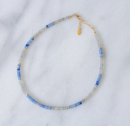 Labradorite and Aventurine Heishi Necklace: Gold Vermeil Surfer Choker