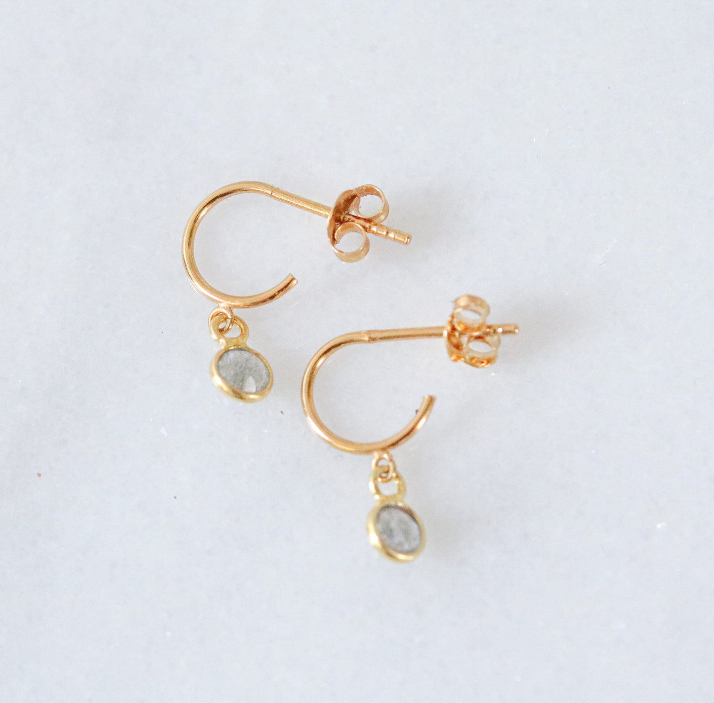 Dainty Labradorite Gold Vermeil Huggie Hoop Earrings